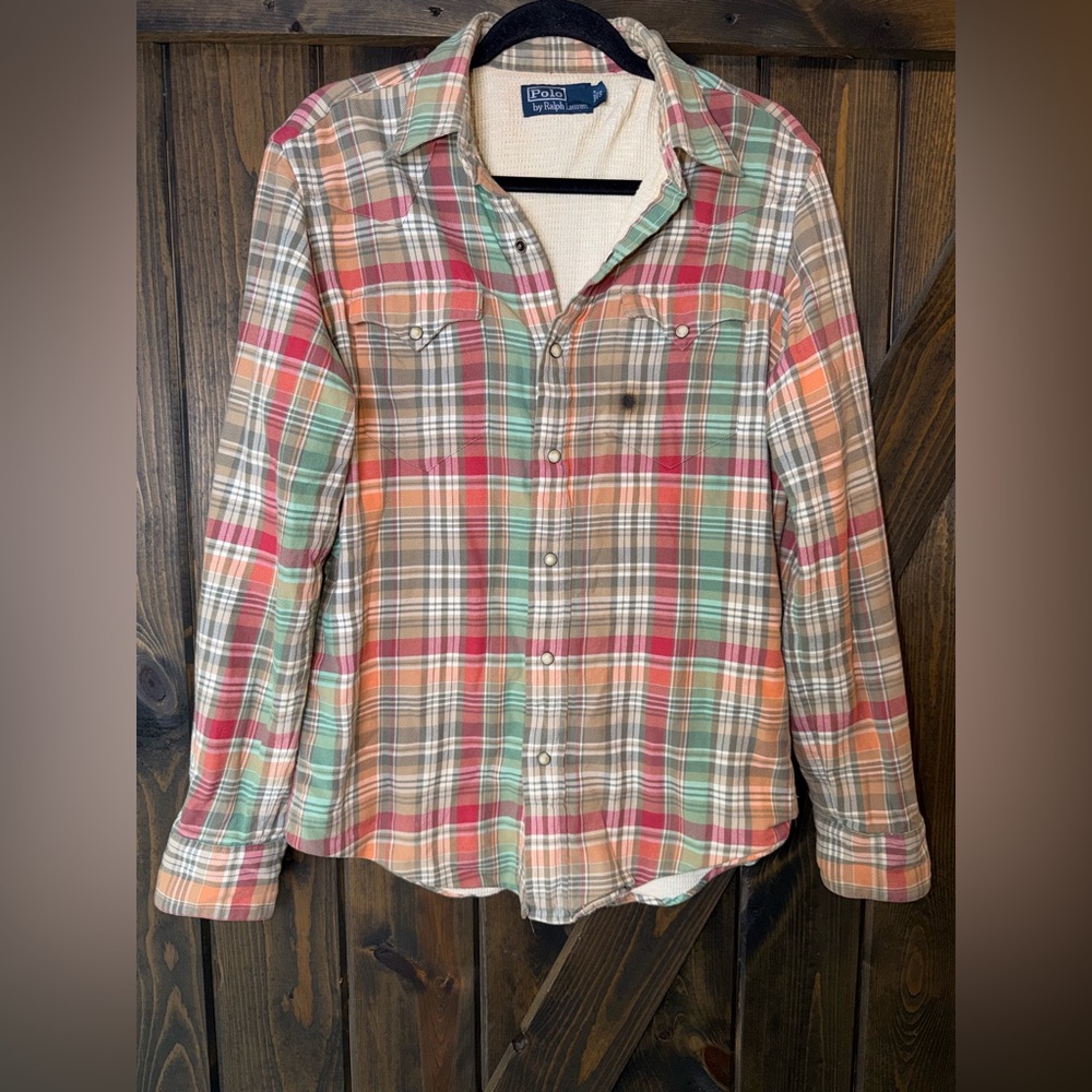 POLO RALPH LAUREN WAFFLE FLANNEL WESTERN PEARL SNAP SHIRT JACKET SHACKET
